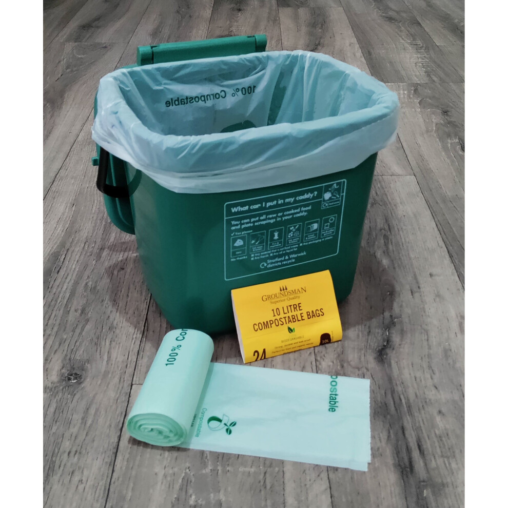 Groundsman 10L Compostable Food Waste Caddy Bags 24 Biodegradable Bin Liners