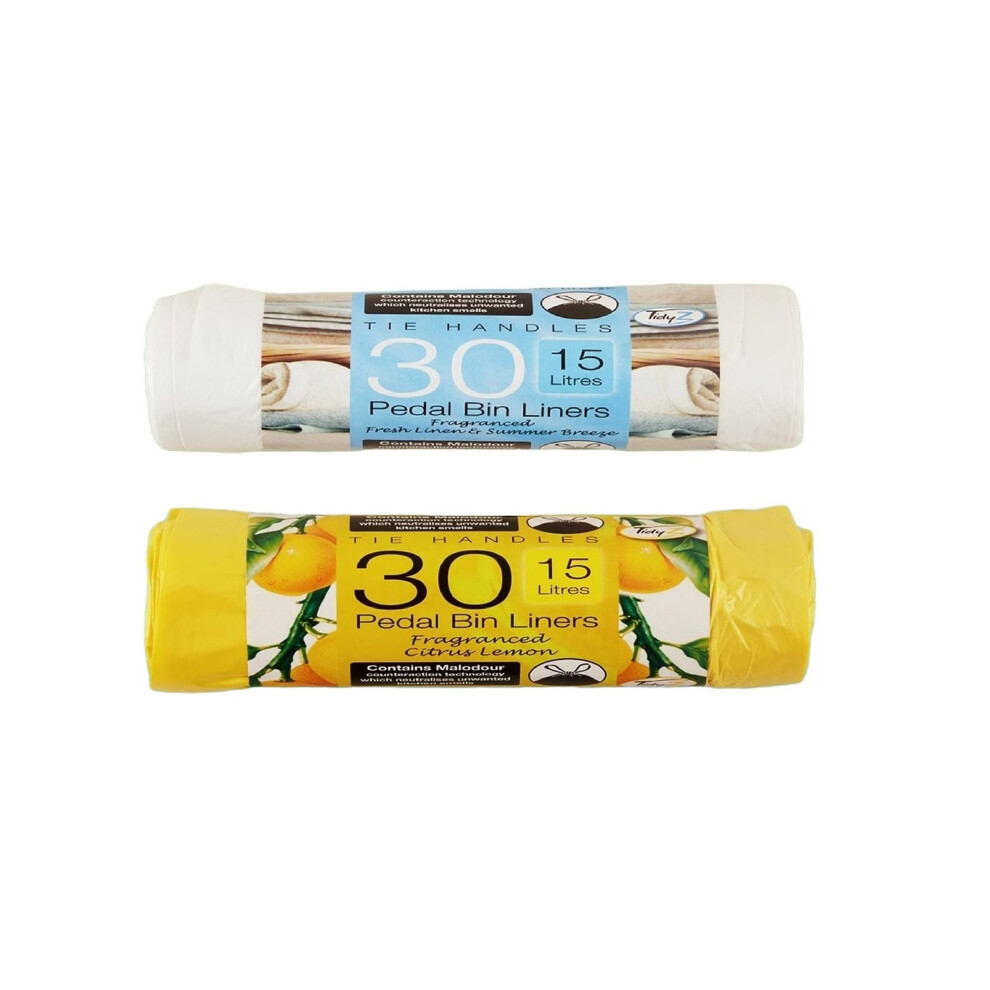 60 Scented Pedal Bin Liners Tie Handle 15 Litre Fresh Linen & Citrus