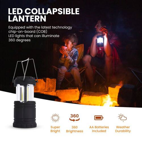 Twin Pack Waterproof COB LED Portable Collapsible Camping Lantern 1