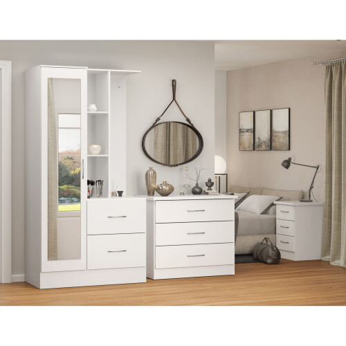 Seconique Nevada Mirrored Open Shelf Wardrobe White Gloss 1