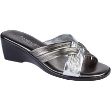 (6, Bronze Pewter Gold Pu) Boulevard Womens Cross Over Mule Sandal Wedge Heel