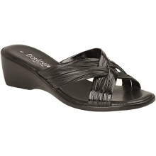 (4, Black Matt Patent Pu) Boulevard Womens Cross Over Mule Sandal Wedge Heel