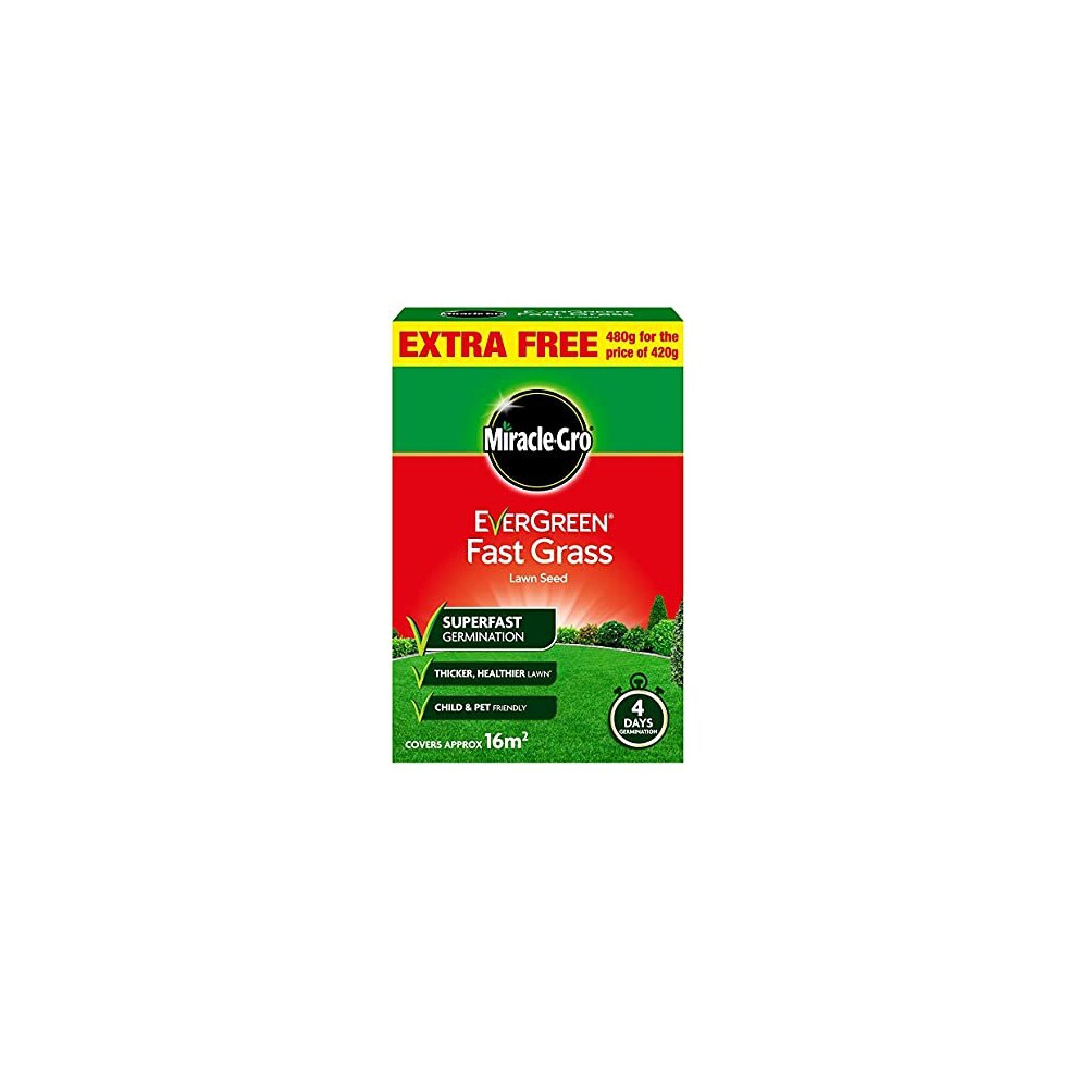 Miracle-GRO Evergreen Fast Grass Lawn Seed - Super Fast Germination 480g with a Thank You Sticker