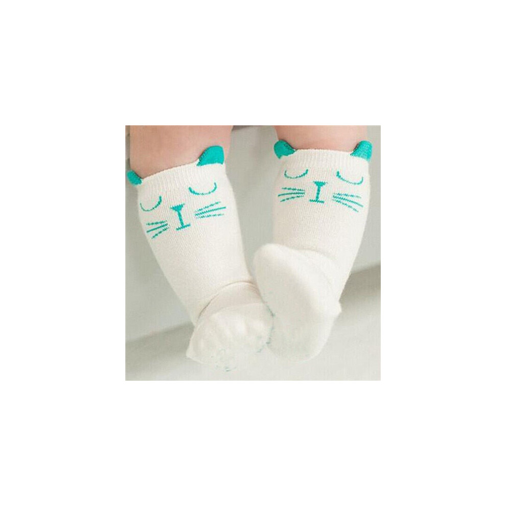 (Green cat, 3M) Cotton Cartoon Baby Socks Unisex Newborn Clothes Accessories