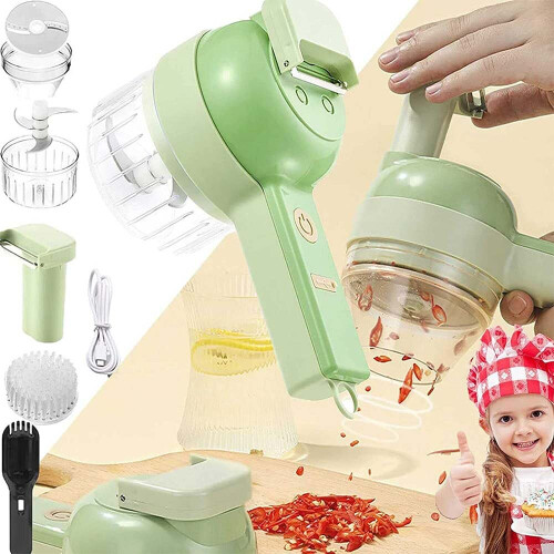4 in 1 Handheld Electric Vegetable Cutter Set Green