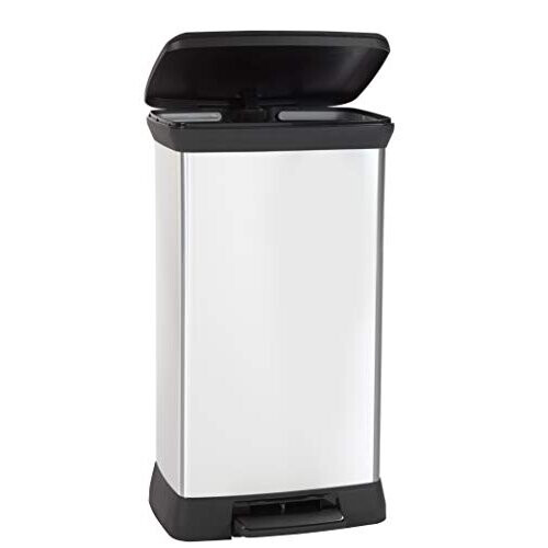Curver Curver Metal Effect Pedal Touch Deco Bin, Silver, 50 Litre