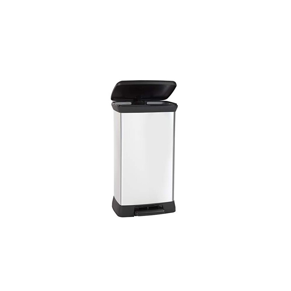 Curver Metal Effect Pedal Touch Deco Bin, Silver, 50 Litre