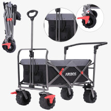 AREBOS foldable handcart | Transport trolley | Equipment trolley | Handcart | Folding trolley | With front wheel brakes & telescopic handle | Black