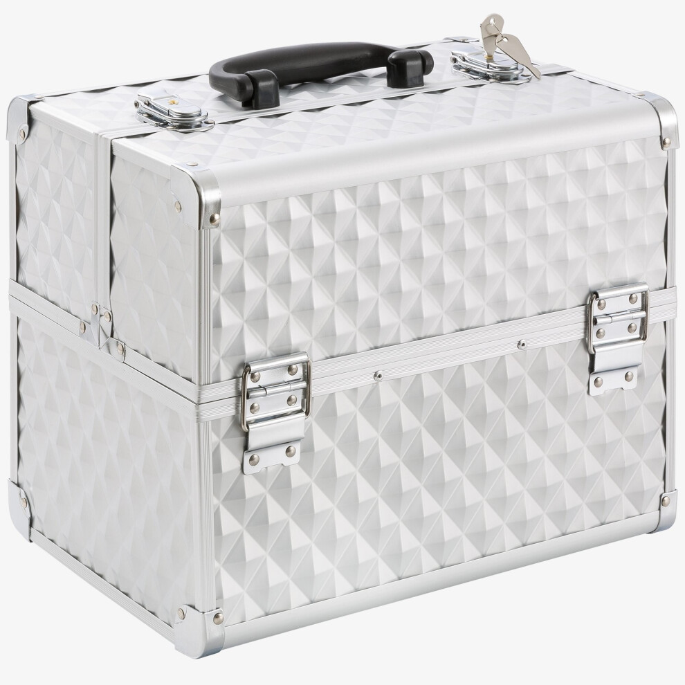 AREBOS Beauty Case Vanity Case Make Up Nail Art Case / Box 32 x 21,5 x 26 cm (Silver)
