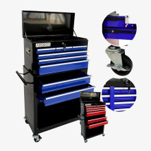 AREBOS 9-Drawer Combo Tool Cabinet Garage Tool Chest with Wheels Workshop Tool Storage Lockable Black-Blue