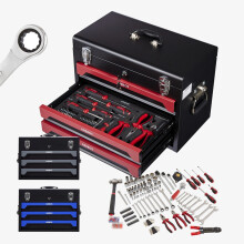 AREBOS 172 pcs Tool Kit with Metal Tool Box DIY Hand Tools Red/Black