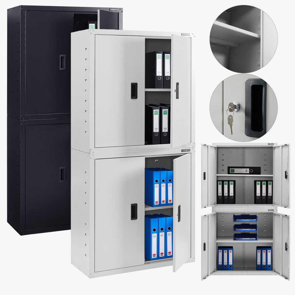 AREBOS Filing Cabinet Office Cabinet Grey 180 x 40 x 90 cm 4 Doors Height-Adjustable Shelves with Cylinder Lock