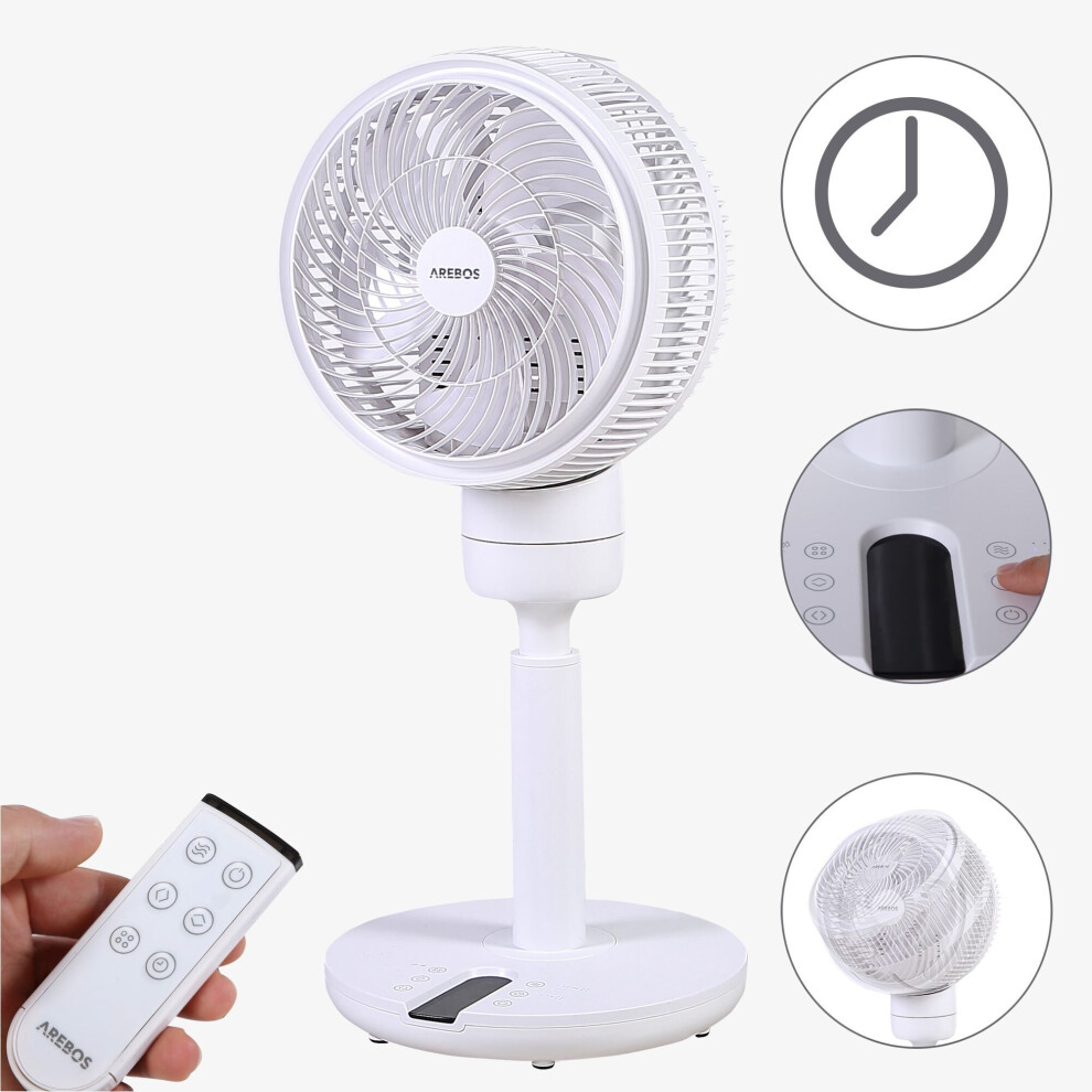 AREBOS  fan 55W | 3D oscillation | Ø 23cm | extra quiet | height adjustable, with 4 power levels, timer & remote control