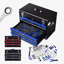 AREBOS 172 pcs Tool Kit with Metal Tool Box DIY Hand Tools Blue/Black
