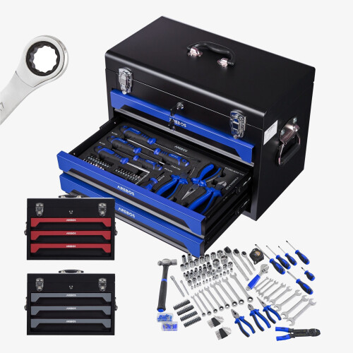 AREBOS AREBOS 172 pcs Tool Kit with Metal Tool Box DIY Hand Tools Blue/Black