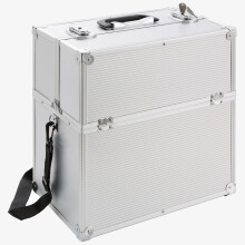 AREBOS Aluminium Make Up Case | Cosmetic Case | Hard Vanity Case | 2 Locks with Keys | 4 x Fold Out Trays | Handle & Strap | Silver
