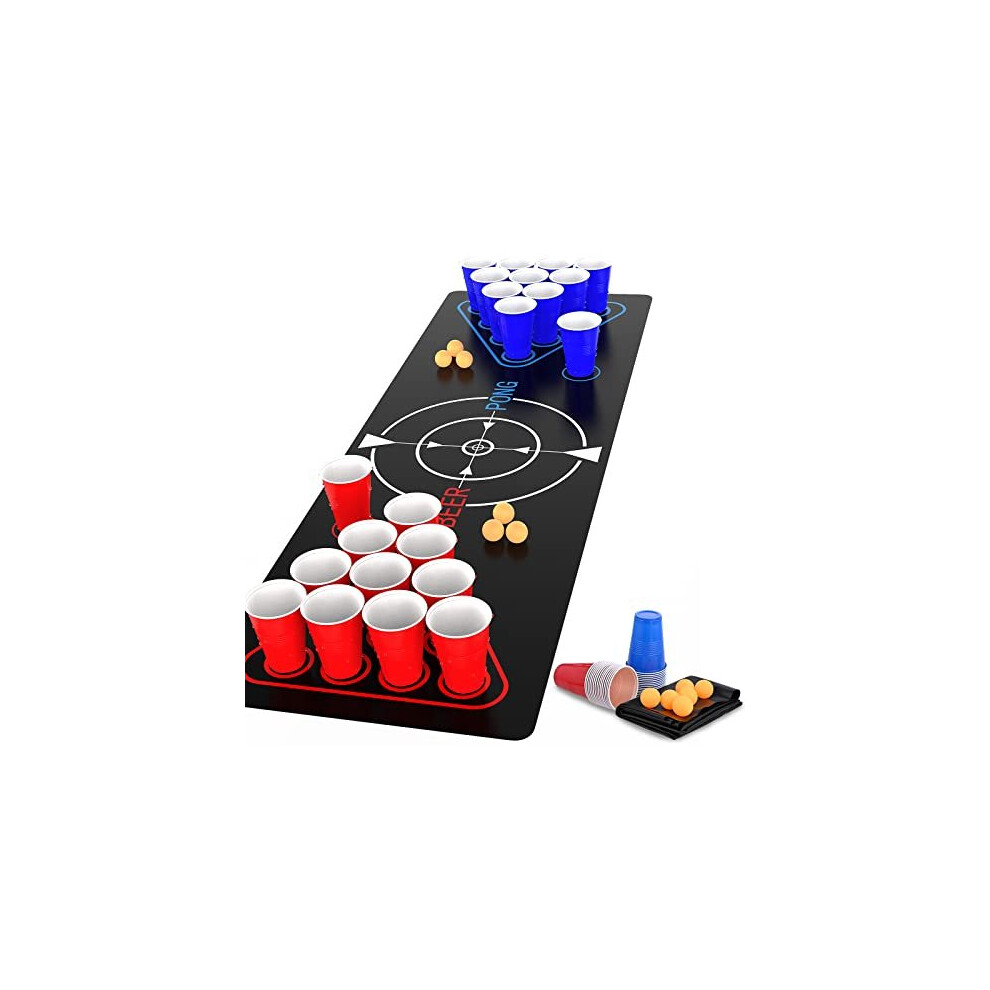 Faburo Rich Set for Beer Pong Include 1 Beer Pong Table Mat + 22 Party Plastic Cups (11 Blue & 11 Red)+ 6 Ping Pong Balls, Party Festivals Tournaments