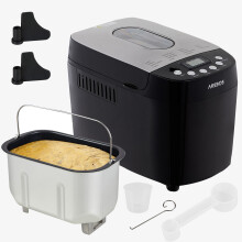 AREBOS bread maker 1500g | with 15 programs | 2 dough hooks | timer | LCD display | 3 browning degrees and bread sizes | 850 W | Black