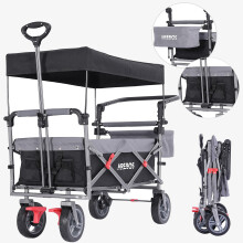 AREBOS Folding Handcart with Roof | Folding Cart | Transport Cart | Load Capacity up to 100 kg | Front and Rear Brakes | Black