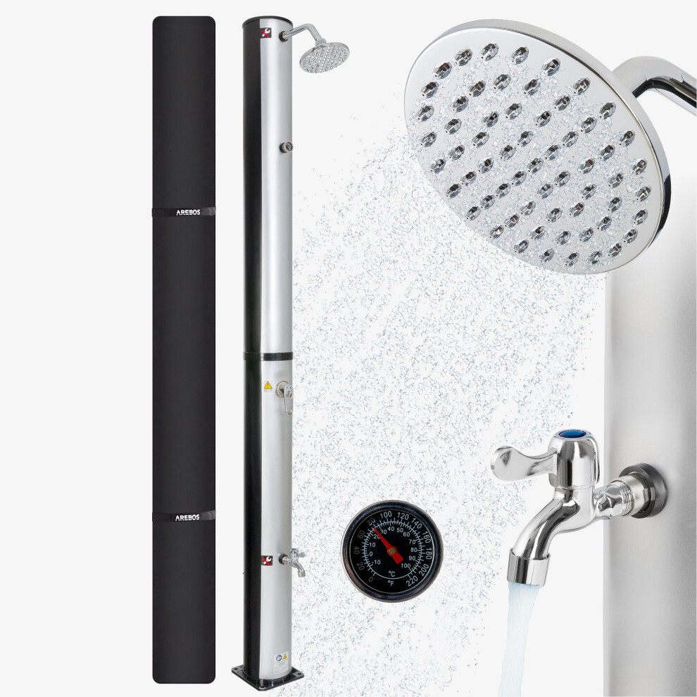 Solar Shower 40L | with Thermometer | with foot shower | adjustable shower head | round | Incl.cover