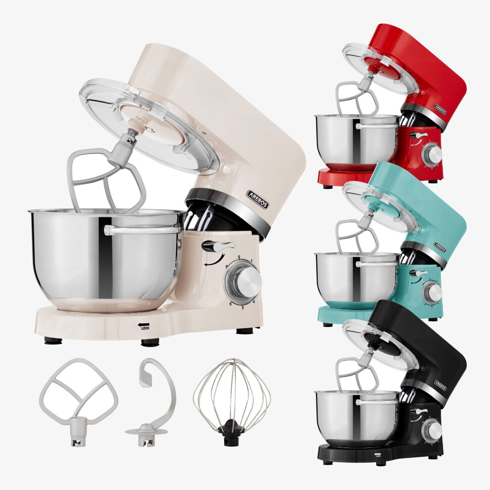 Stand Mixer Food Processor 1500 W Cream | Kneading Machine | 2 x Stainless Steel Mixing Bowls | Low Noise | Kitchen Mixer with Stirring Hook| 6 Speeds