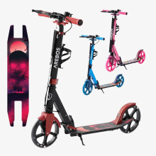 AREBOS Street-Style Kick Scooter with LED Tyres, 100 kg Load, 3-Height Adjustable Handlebar, Foldable, Red