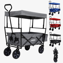 AREBOS Foldable Cart with Roof | Transport Cart | 2X Mesh Pockets and 1x Outside Pocket | Solid Rubber Tires | Grey