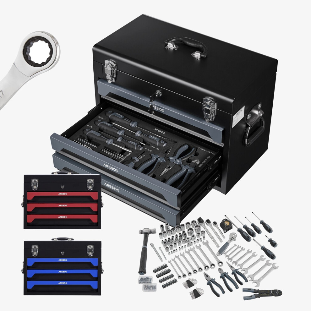 AREBOS 172 pcs Tool Kit with Metal Tool Box DIY Hand Tools Anthrazit/Black