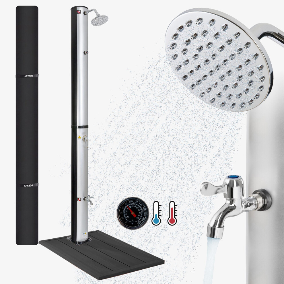 Solar shower | 40 liters | 220cm |thermometer |foot shower | garden hose connection | incl floor element | incl. mounting material