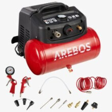 AREBOS Compressed Air Compressor 1200 W | 6 L | 8 Bar | Includes 13-Piece Accessories | Low Maintenance | Automatic Shut-Off | Extra Long Air Hose