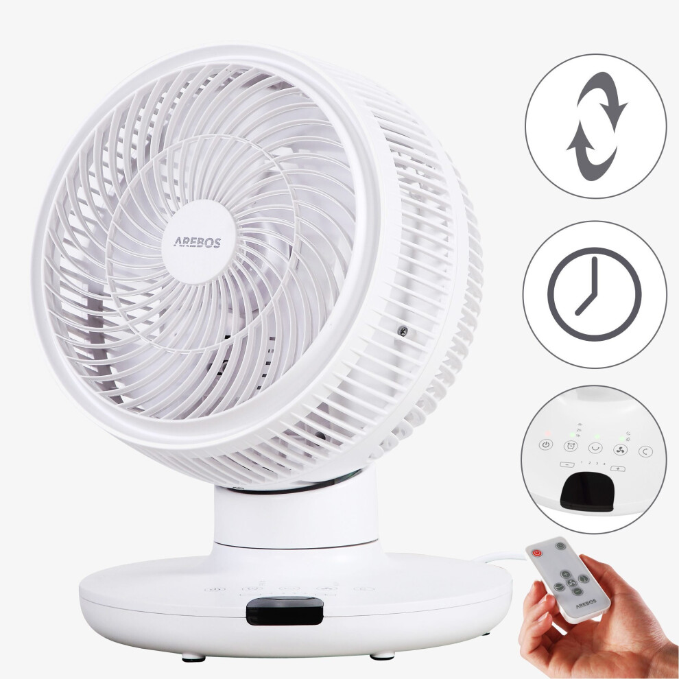 AREBOS table fan with timer | 55W | 3D oscillation | fan with 4 speed levels | incl. night mode & touch panel with room temperature display
