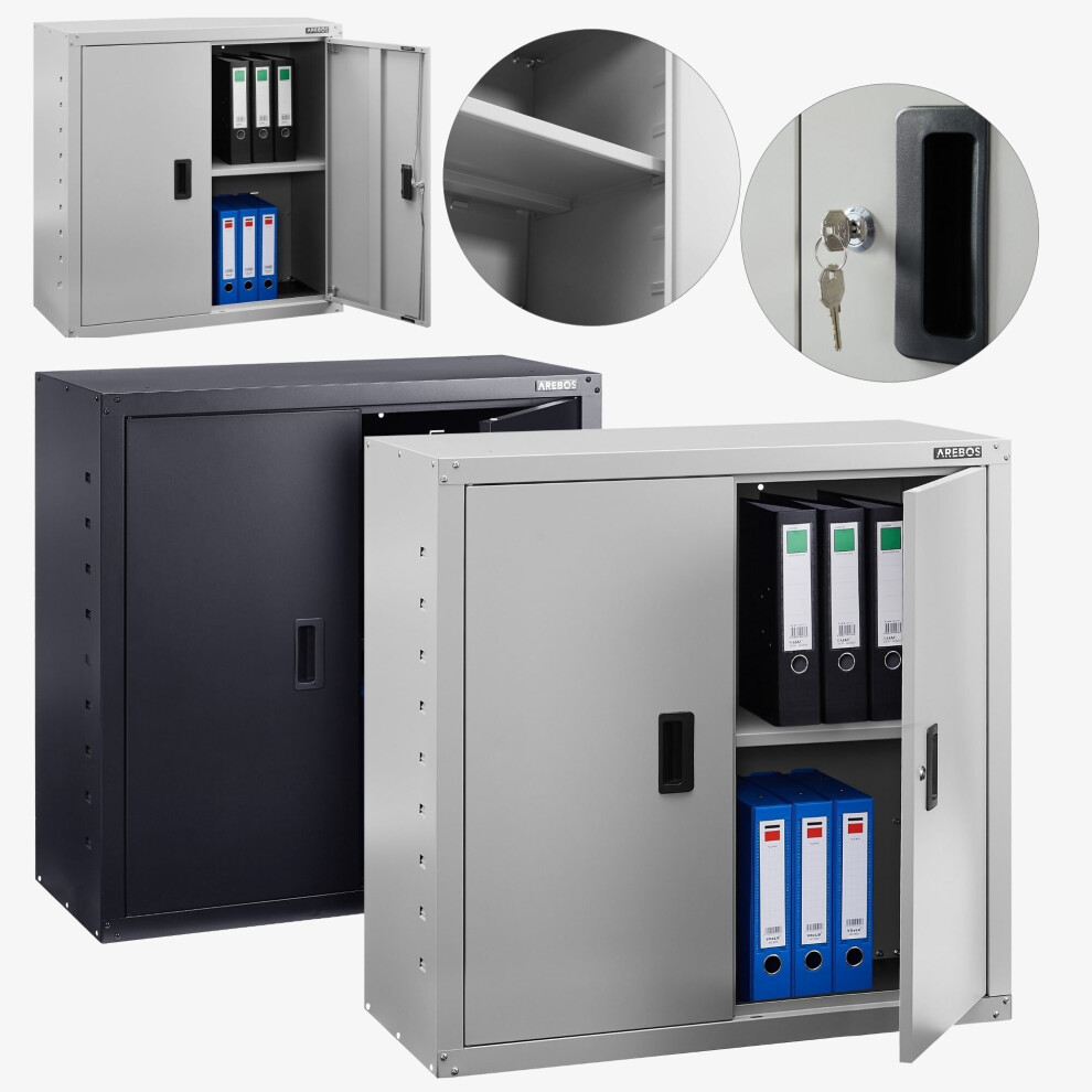 AREBOS Filing cabinet Office cabinet | Gray | 90 x 40 x 90 cm | 2 doors | Height adjustable shelf | with cylinder lock
