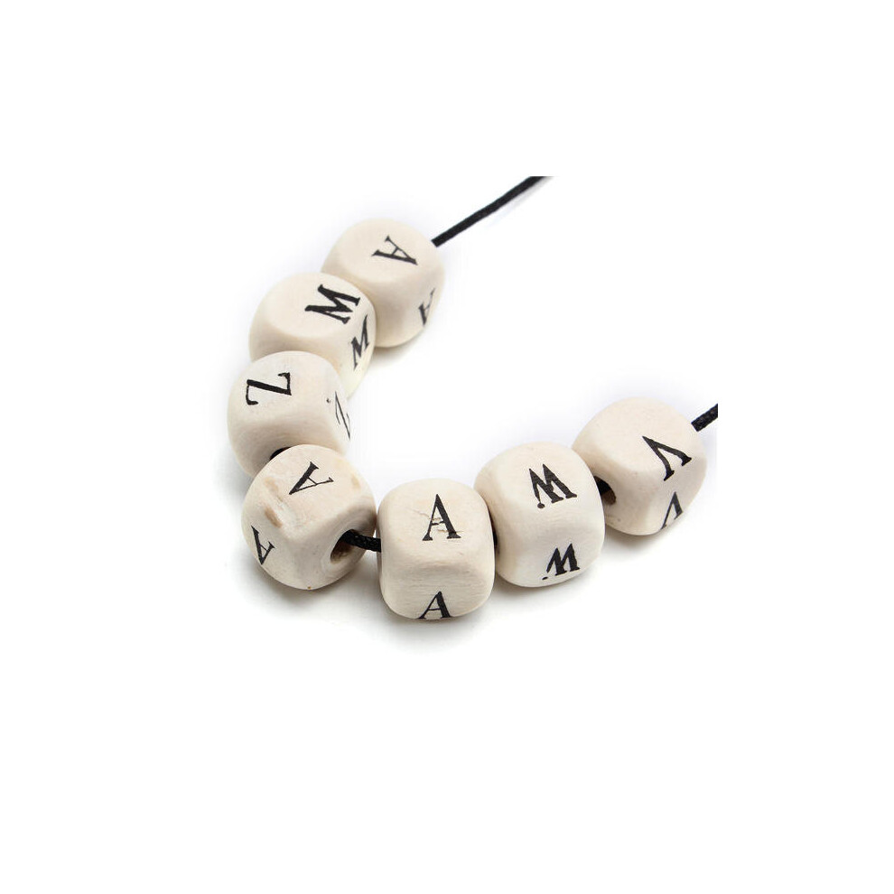 100Pcs Natural Mixed Wooden Alphabet Letter Cube Craft Charms Beads 10mm