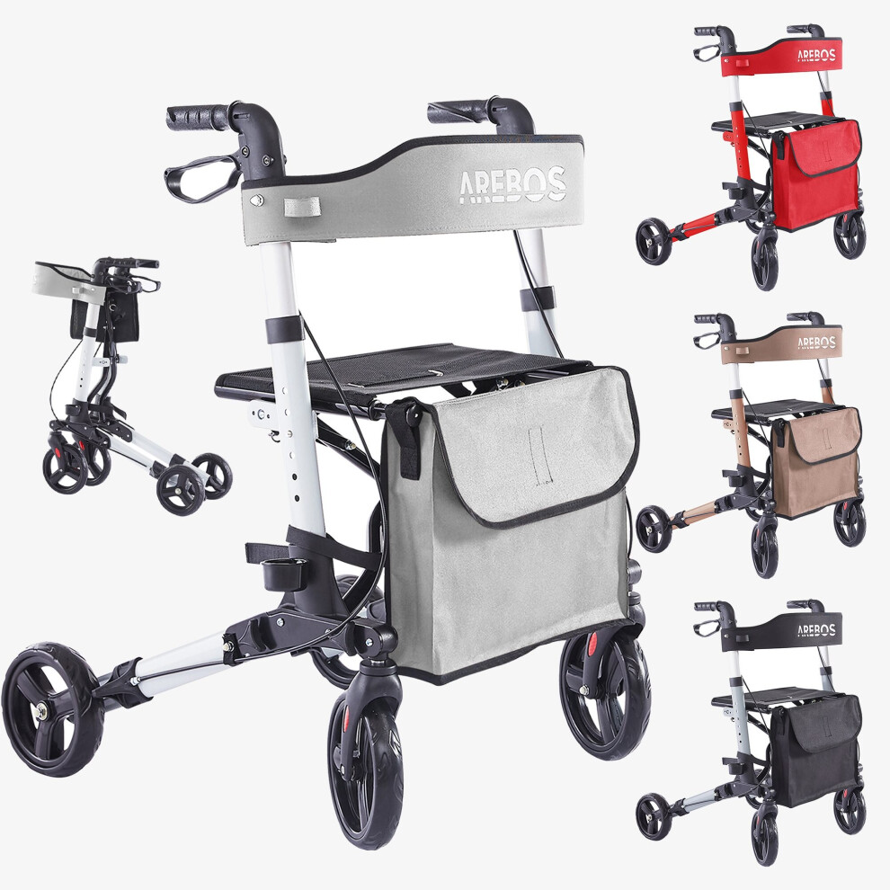 AREBOS Aluminium rollator Foldable lightweight Rollator Walking aid Walking aid walker Grey