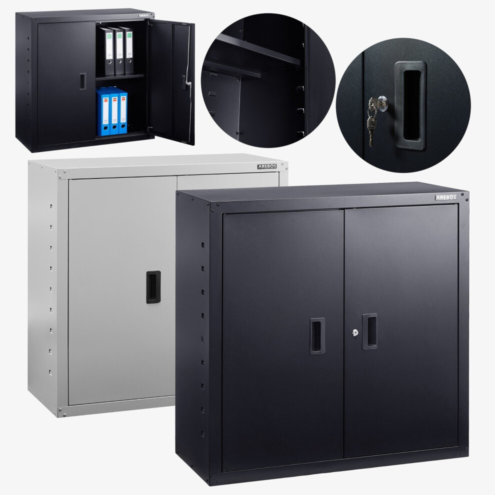 Arebos Filing cabinet Office cabinet | Black | 90 x 40 x 90 cm | 2 doors | Height adjustable shelf | with cylinder lock