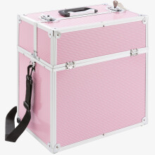 AREBOS Aluminium Make Up Case | Cosmetic Case | Hard Vanity Case | 2 Locks with Keys | 4 x Fold Out Trays | Handle & Strap | Pink