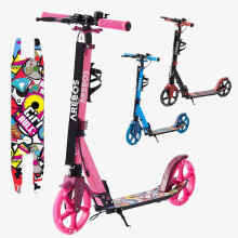 AREBOS Pink Street-Style Kick Scooter with LED Tyres - 100 kg Load, 3-Position Height, Foldable, Bell & Bottle Holder
