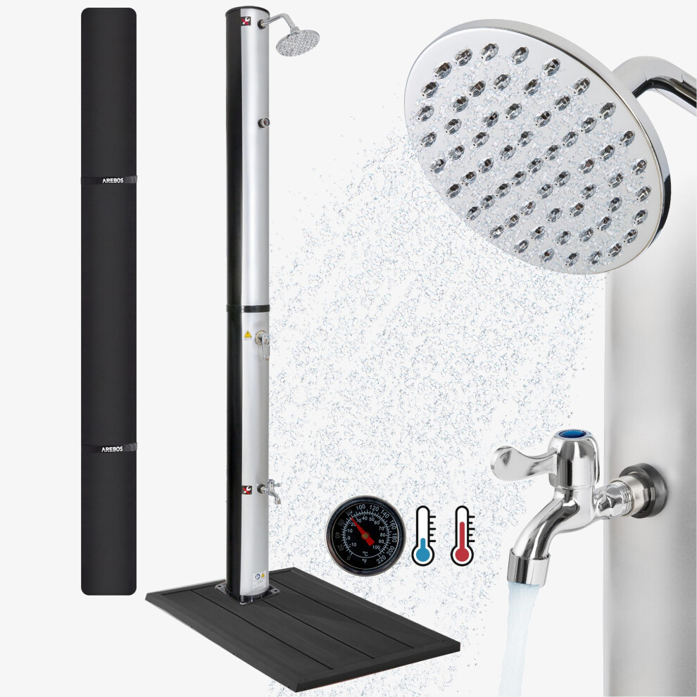 Solar shower | 37 liters | 199cm | with thermometer | foot shower | with garden hose connection | incl floor element | incl. mounting material