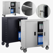AREBOS Filing Cabinet Office Cabinet Grey 105.5 x 40 x 90 cm 2 Doors with Wheels Height-Adjustable Shelf with Cylinder Lock
