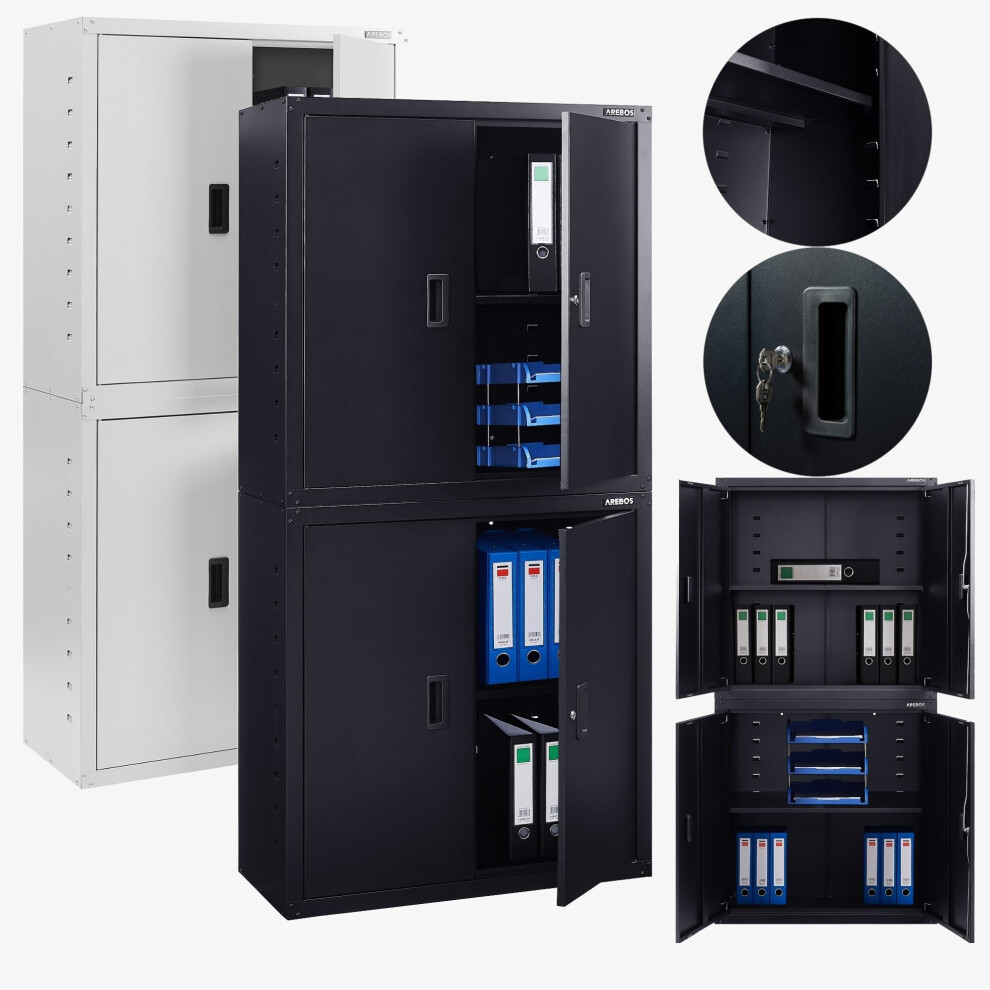 AREBOS Filing Cabinet Office Cabinet Black 180 x 40 x 90 cm 4 Doors Height-Adjustable Shelves with Cylinder Lock