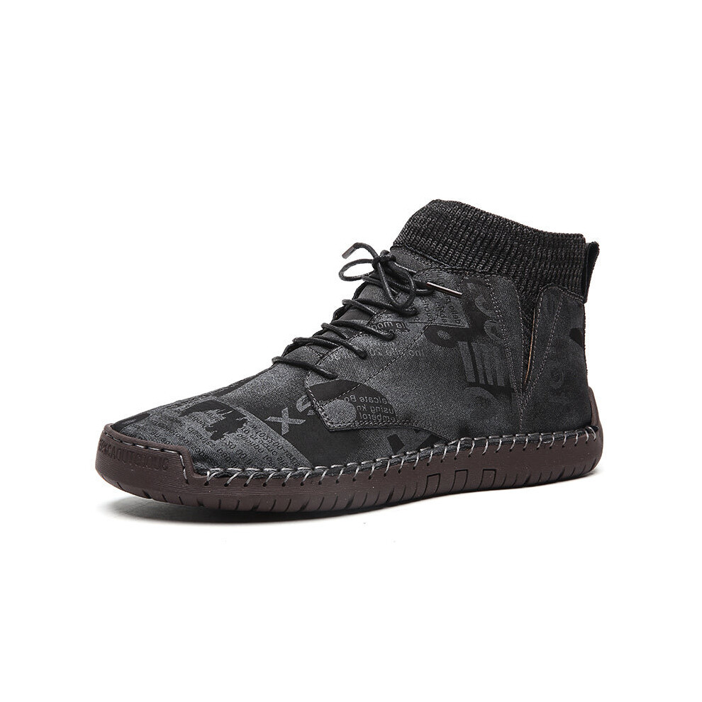 (Black, 11) Cow Leather Casual Boots