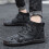 (Black, 11.5) Cow Leather Casual Boots 11
