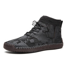 (Black, 6.5) Cow Leather Casual Boots