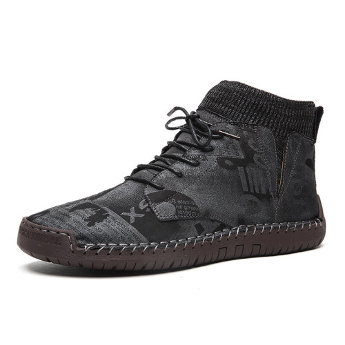 (Black, 10.5) Cow Leather Casual Boots