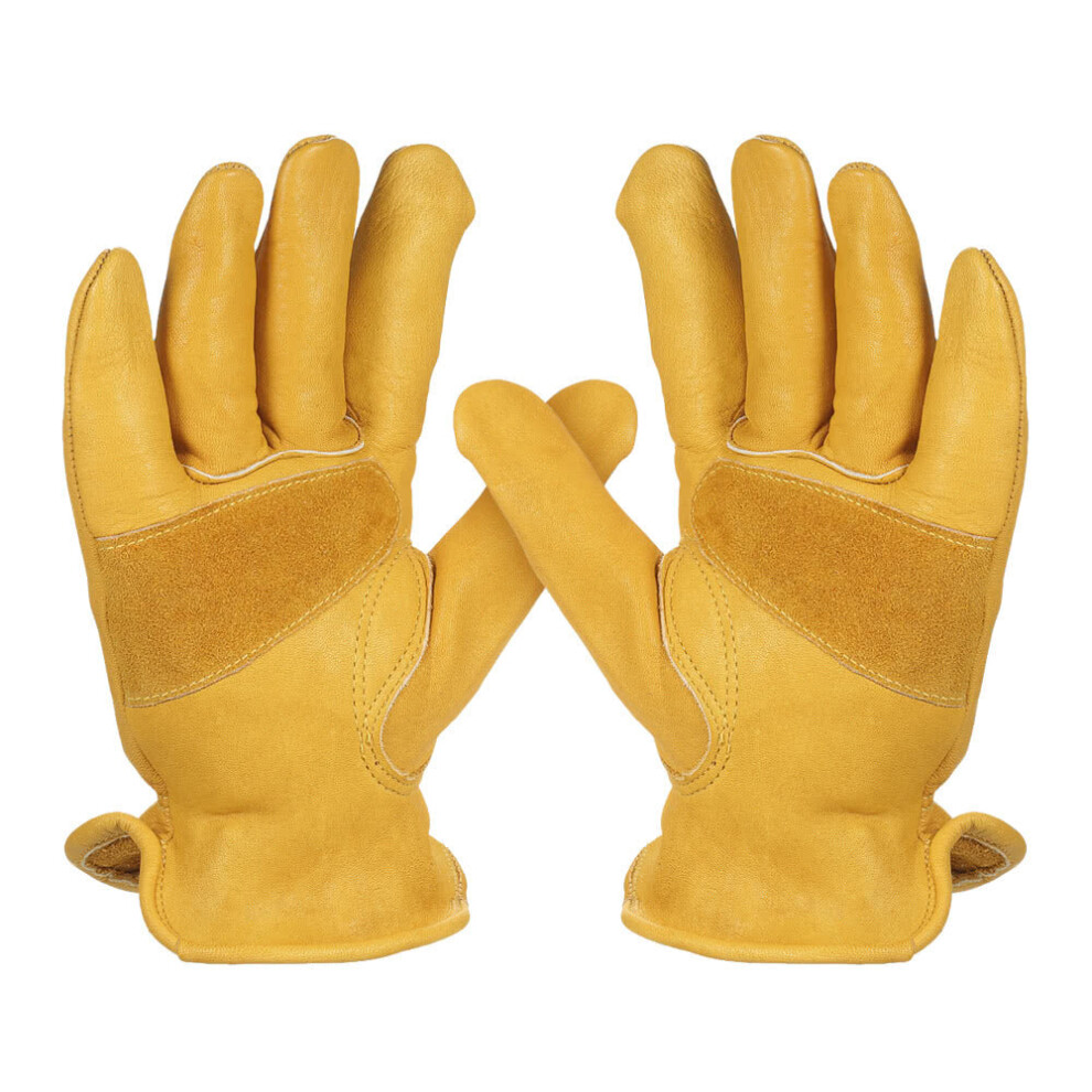 (XL) Men's Work Cowhide Gloves Gardening Digging Planting Pruning Protective Non-Slip Protection Wear