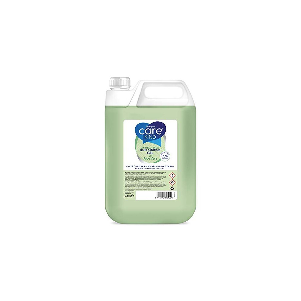 Carekind 70% Hand Sanitiser Gel 5 Litre - With Aloe Vera Extract - Antibacterial Hand Sanitizer Gel Made With Medical Grade Alcohol, Kills Viruses & 99.999% Of