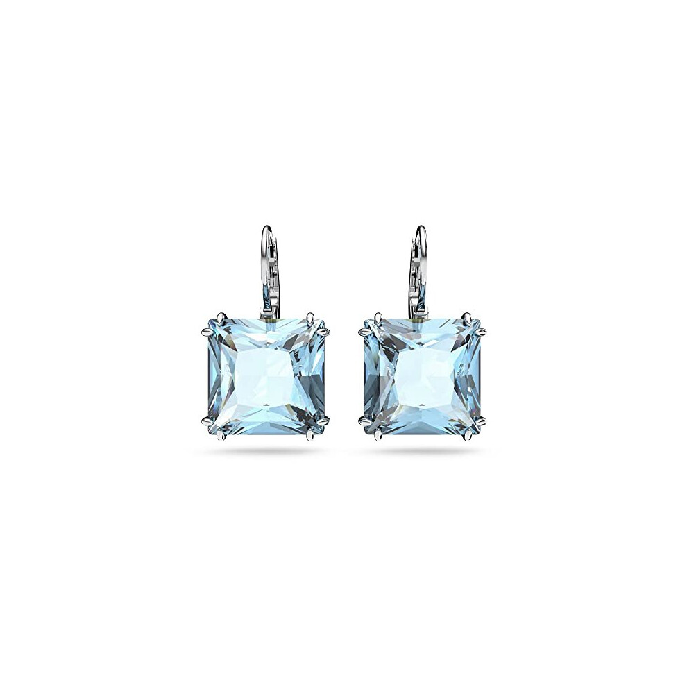 Swarovski Millenia Drop Earrings, Square Cut Blue Crystals in a Rhodium Plated Setting, from the Millenia Collection