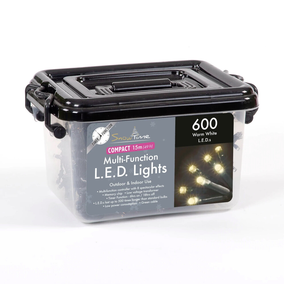 Snow Time Christmas Multi Function Outdoor Indoor 600 Led Warm Compact Lights White