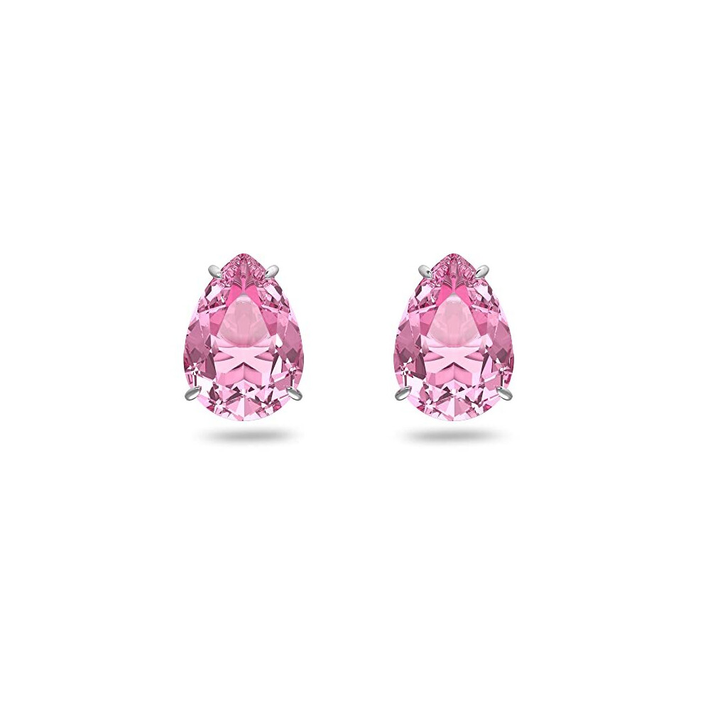 Swarovski Pink Stud Earrings, Pink Teardrop Cut Crystals, Rhodium Plated from the Gema Collection