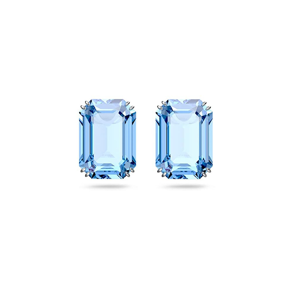 Swarovski Millenia stud earrings Octagon cut crystals Blue Rhodium plated